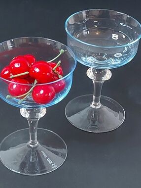 Set of 2 Vintage Denby Aurora Light Blue Champagne Coupes MCM Bar Glasses